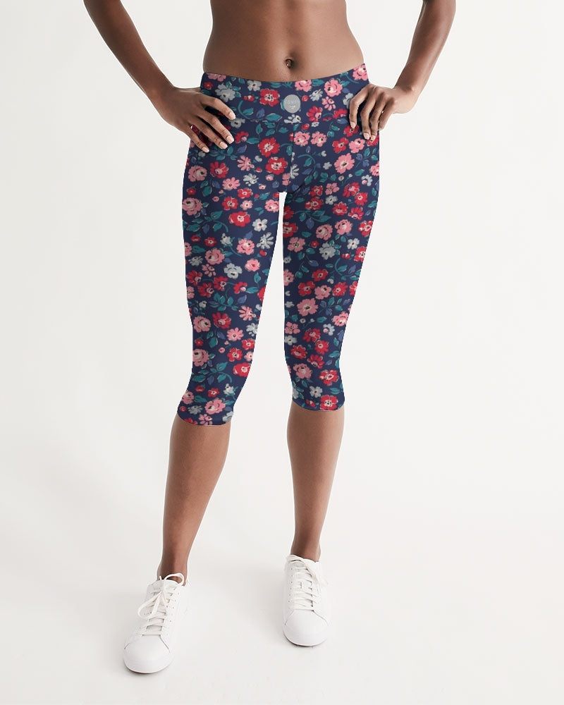 Midnight blue pretty glance.  Women's All-Over Print Mid-Rise Capri