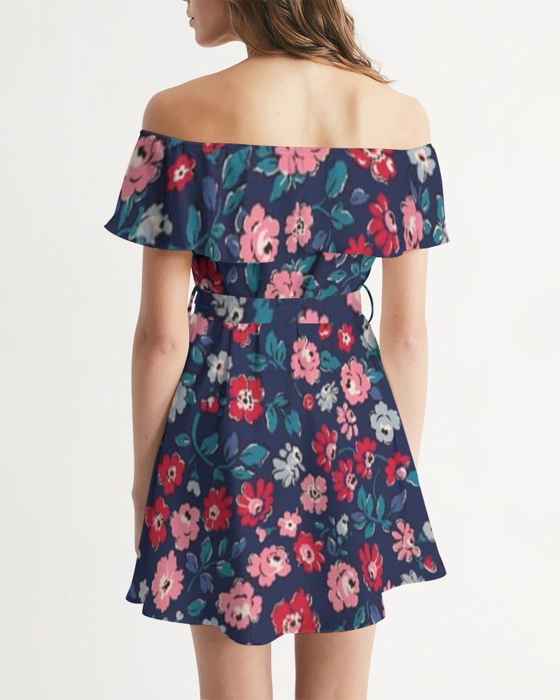 Midnight blue pretty glance.  Women's All-Over Print Off-Shoulder Dress