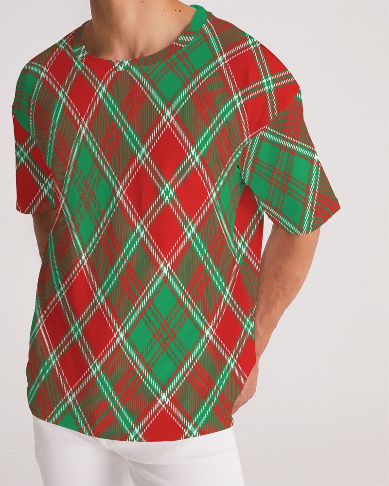 Red & Green cross pattern Men's All-Over Print Premium Heavyweight Tee