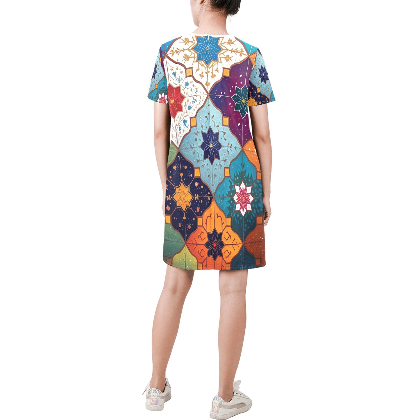 Short-Sleeve Round Neck A-Line Dress (Model D47)