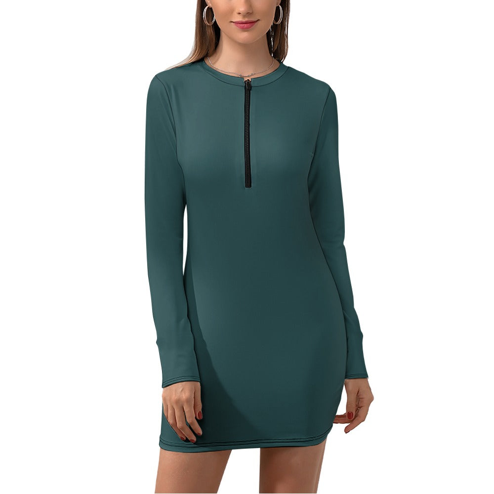 Women's Zipper Long Sleeve Hip Dress