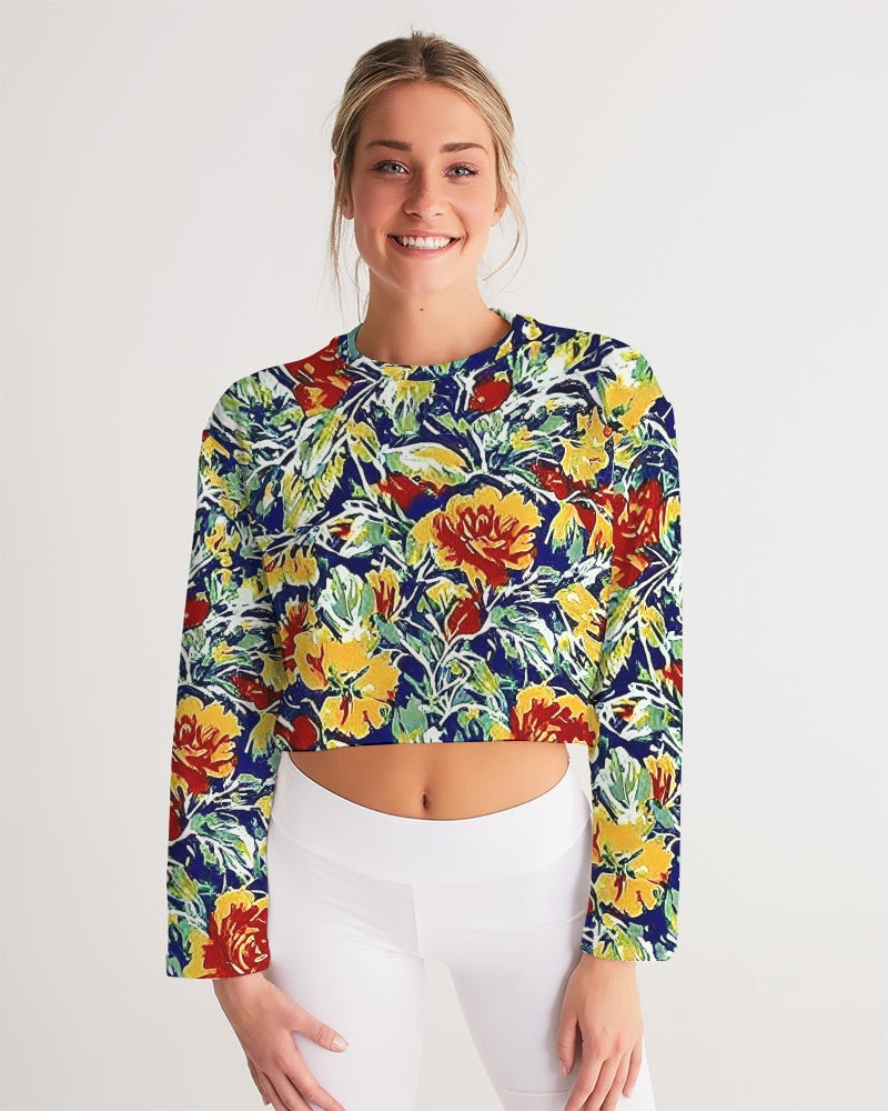 Painted flower design Women's All-Over Print Cropped Sweatshirt