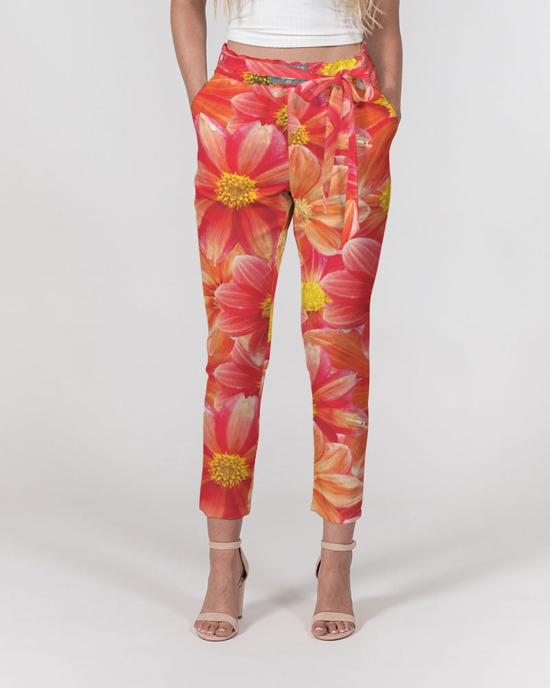 Beautiful blood orange flower design Women's All-Over Print Belted Tapered Pants