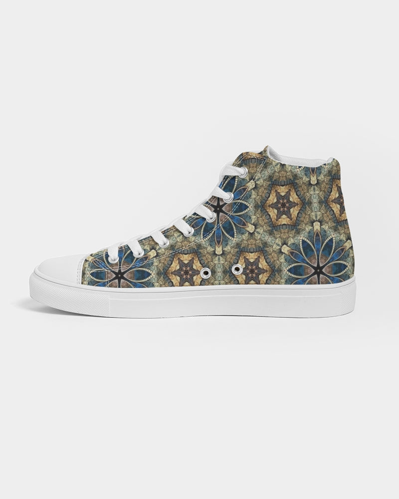 Green & Dark Blue almost star pattern. Men's Hightop Canvas Shoe