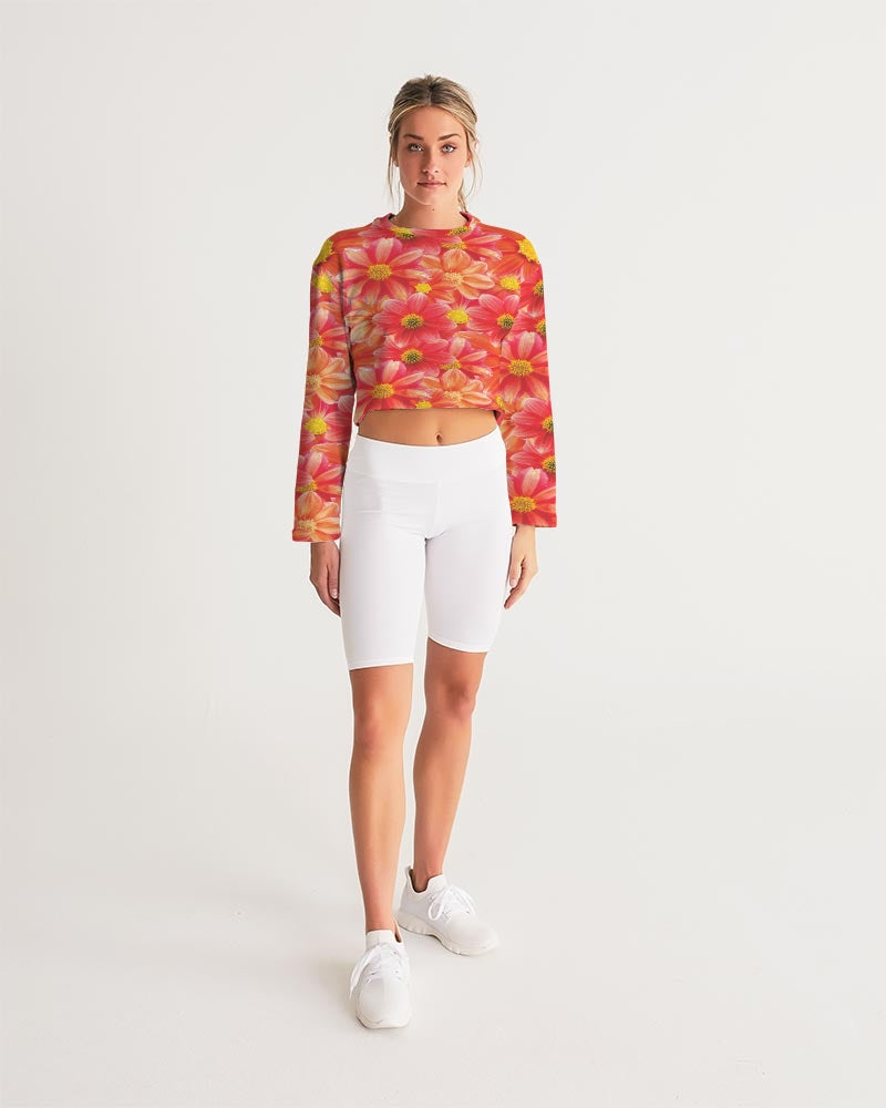 Beautiful blood orange flower design Women's All-Over Print Cropped Sweatshirt