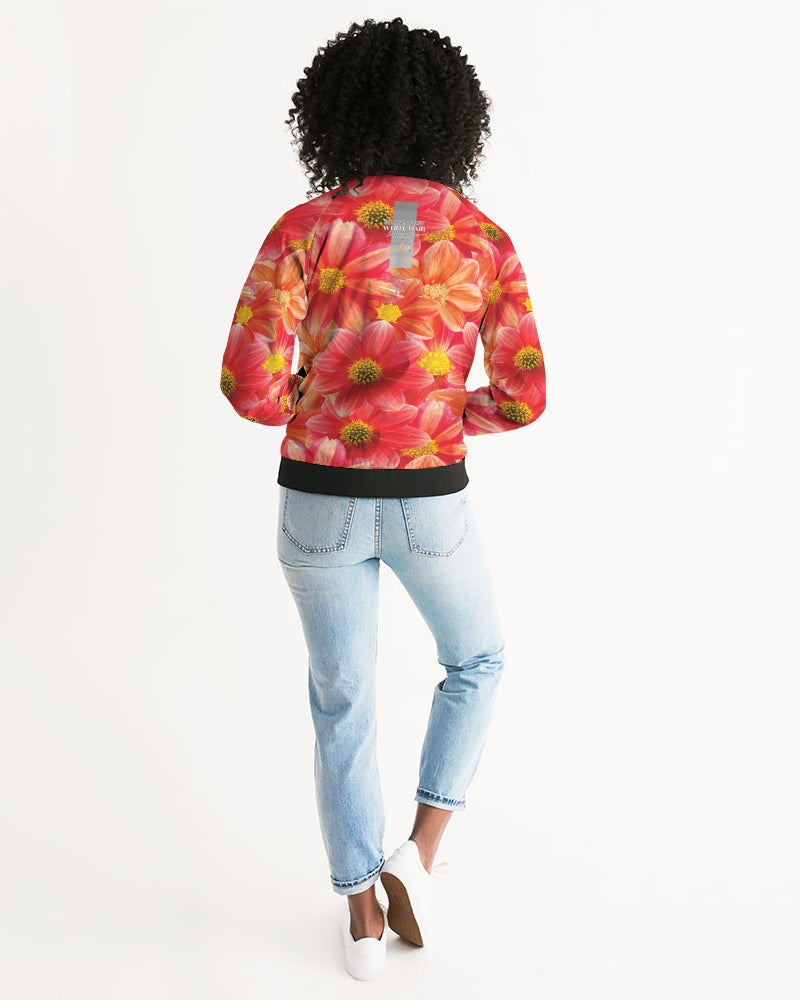 Beautiful blood orange flower design Women's All-Over Print Bomber Jacket