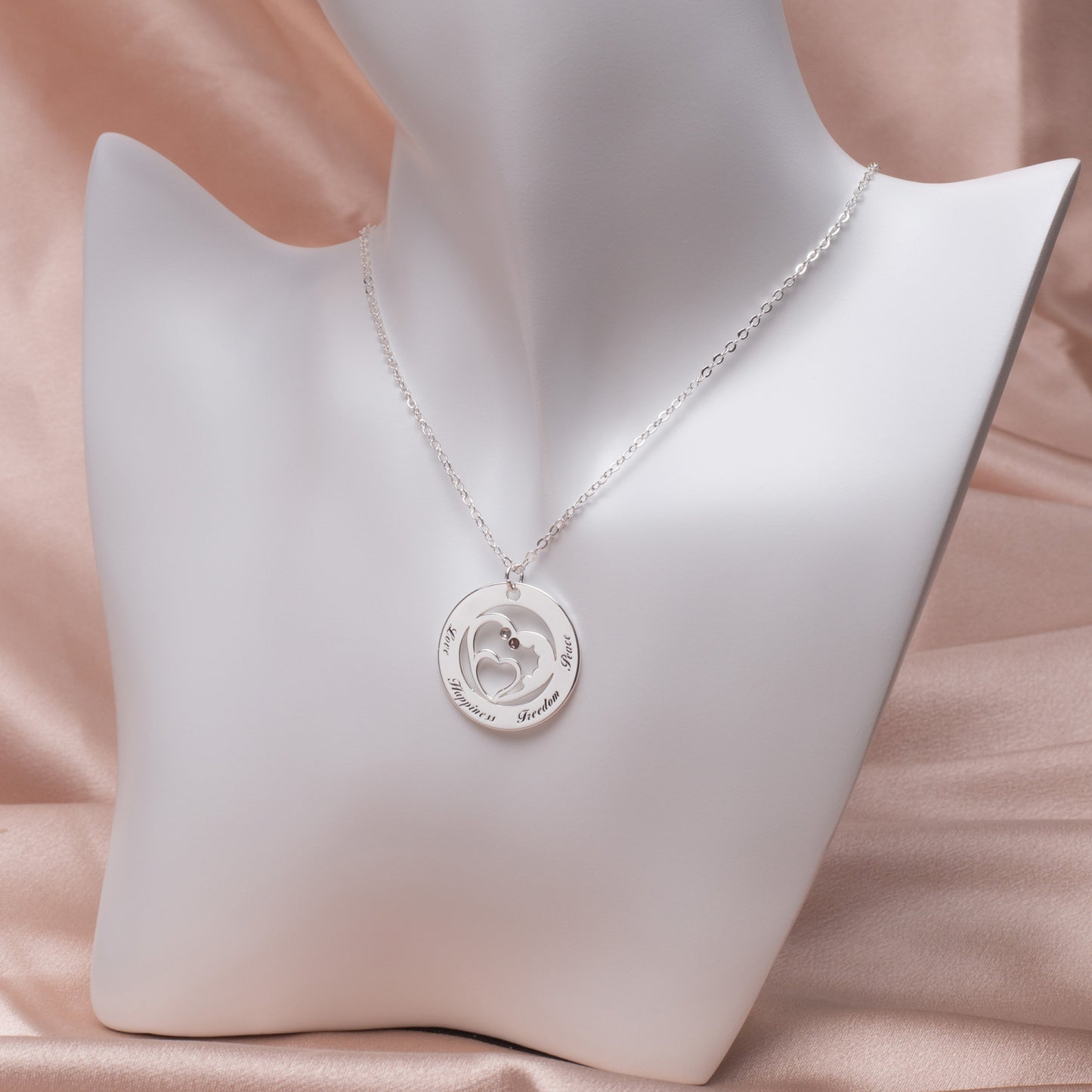 Silver Sisters Circle with Heart Pendant - with Diomand