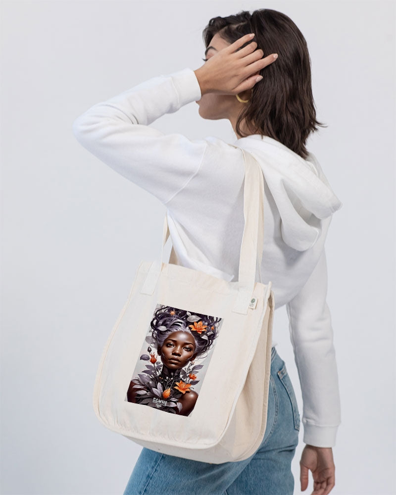 Beautiful black silver grey hair blossom women Organic Cotton Canvas Market Tote | Econscious