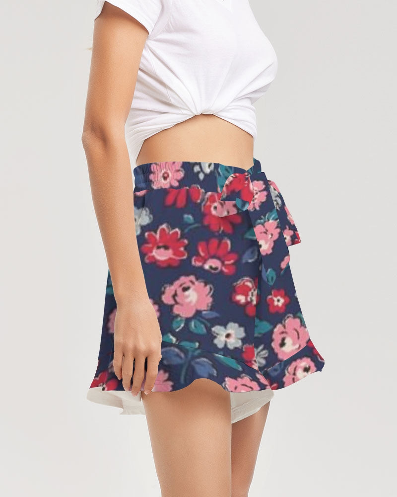 Midnight blue pretty glance.  Women's All-Over Print Ruffle Shorts