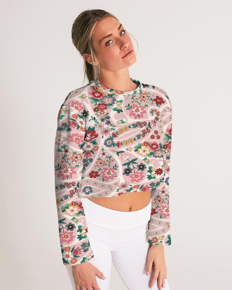 Pink abstract Pretty Sisters Women's All-Over Print Cropped Sweatshirt