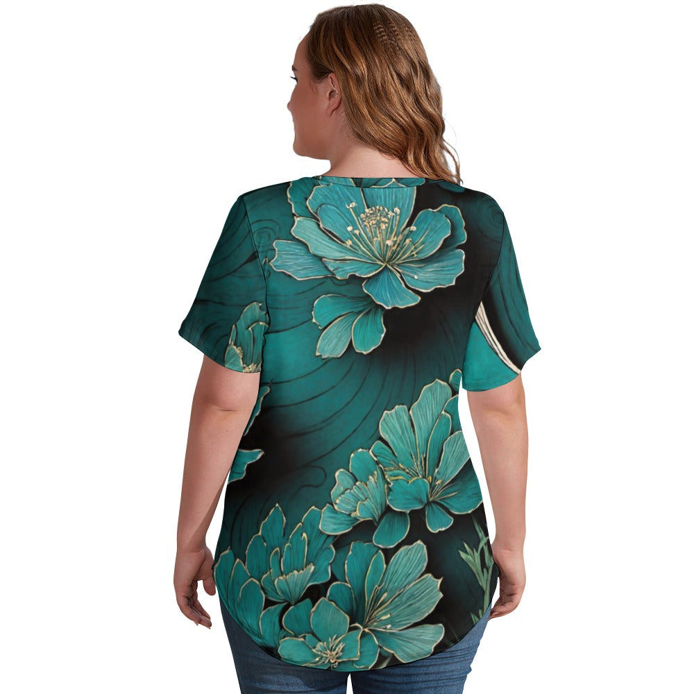 2024 New V Neck Short-sleeve Women Shirt Printed