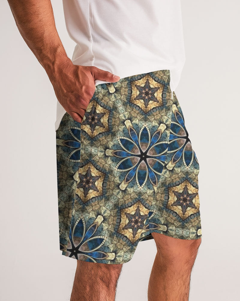 Green & Dark Blue almost star pattern. Men's All-Over Print Jogger Shorts