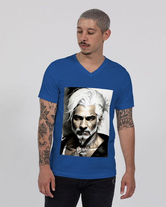 Handsome Silver grey Indian ink Portrait Unisex Jersey V-Neck Tee | Bella + Canvas