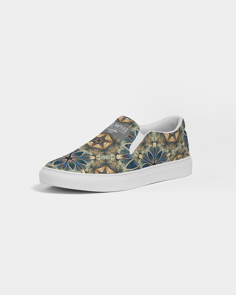 Green & Dark Blue almost star pattern. Men's Slip-On Canvas Shoe