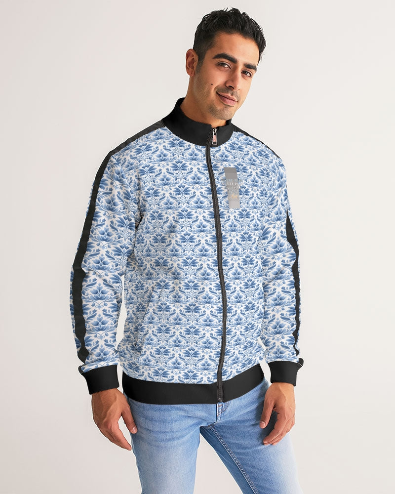 light blue Royal patten  Men's All-Over Print Stripe Sleeve Track Jacket