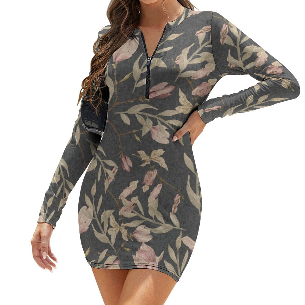 Women's Zipper Long Sleeve Hip Dress