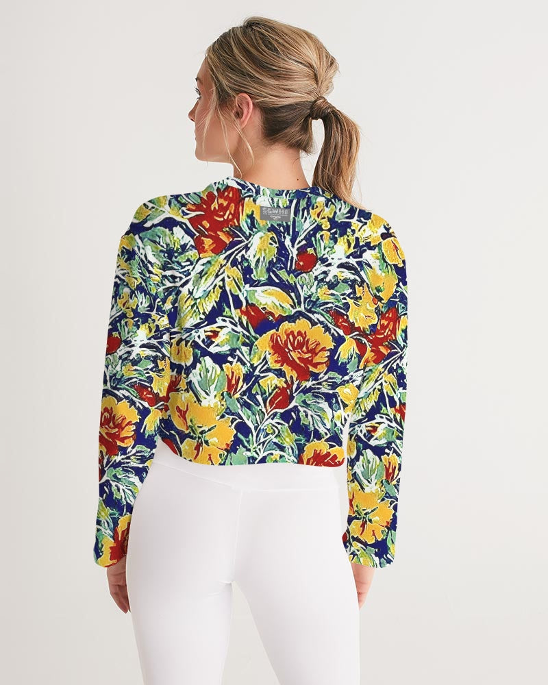 Painted flower design Women's All-Over Print Cropped Sweatshirt