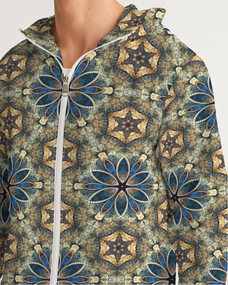 Green & Dark Blue almost star pattern. Men's All-Over Print Windbreaker