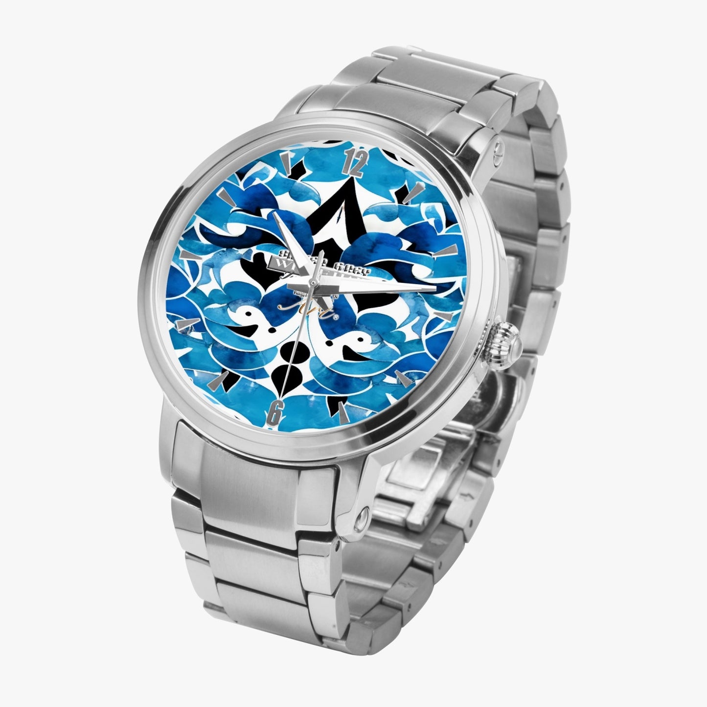 Silver grey white hair inspiration abstract pattern New Steel Strap Automatic Watch (With Indicators)