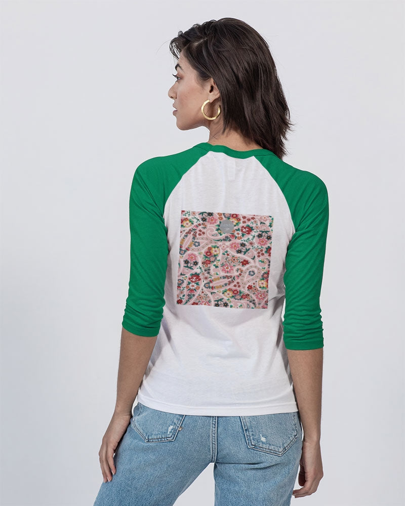 Pink abstract Pretty Sisters Unisex Three-Quarter Sleeve Baseball Tee | Bella + Canvas