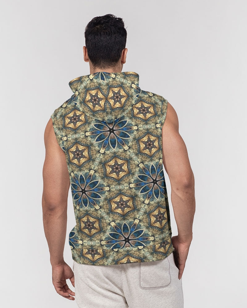 Green & Dark Blue almost star pattern. Men's All-Over Print Heavyweight Sleeveless Hoodie