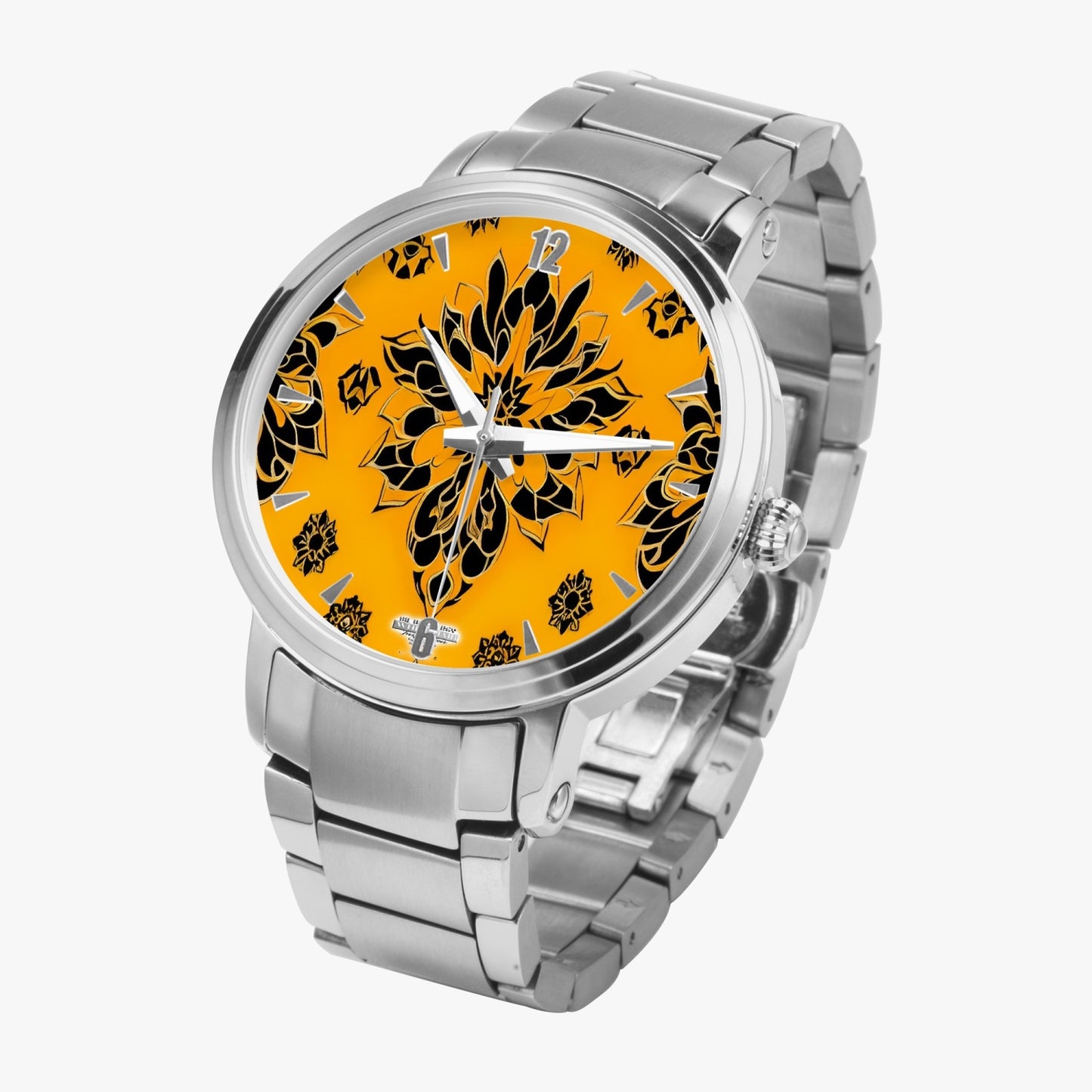 Orange and black royal pattern Steel Strap Automatic Watch (With Indicators)