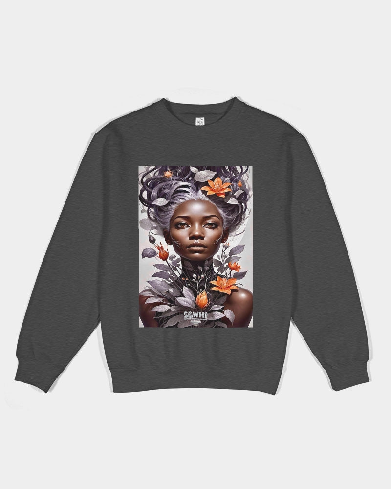 Beautiful black silver grey hair blossom women Unisex Premium Crewneck Sweatshirt | Lane Seven