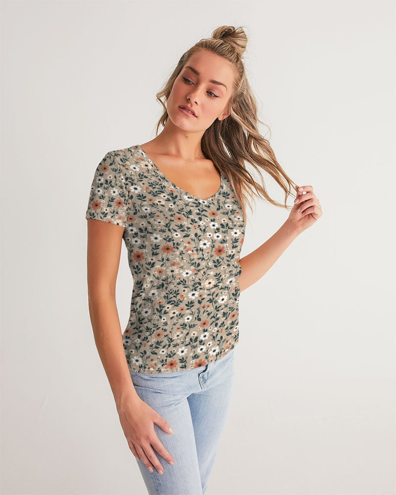 Busy and pretty Women's All-Over Print V-Neck Tee