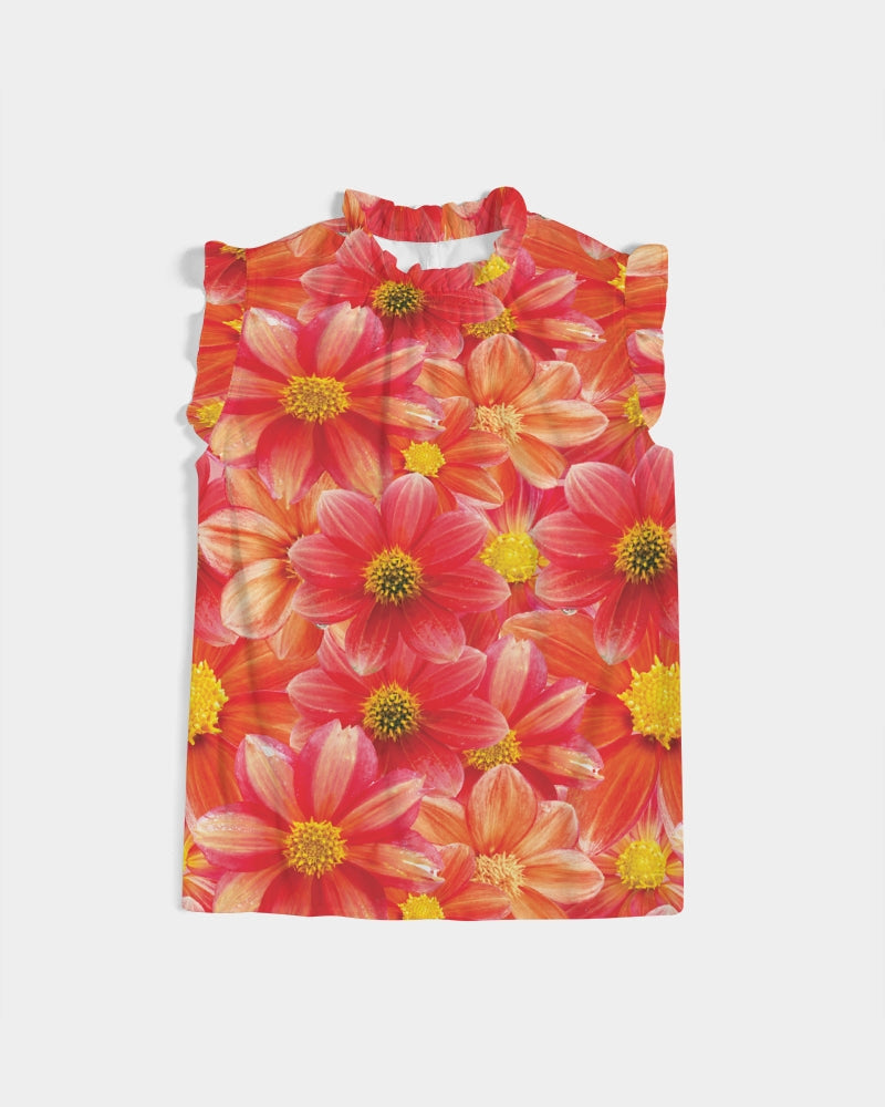 Beautiful blood orange flower design Women's All-Over Print Ruffle Sleeve Top