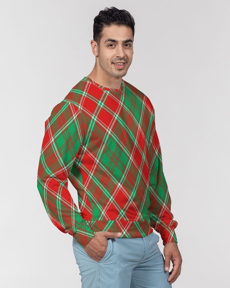 Red & Green cross pattern Men's All-Over Print Classic French Terry Crewneck Pullover