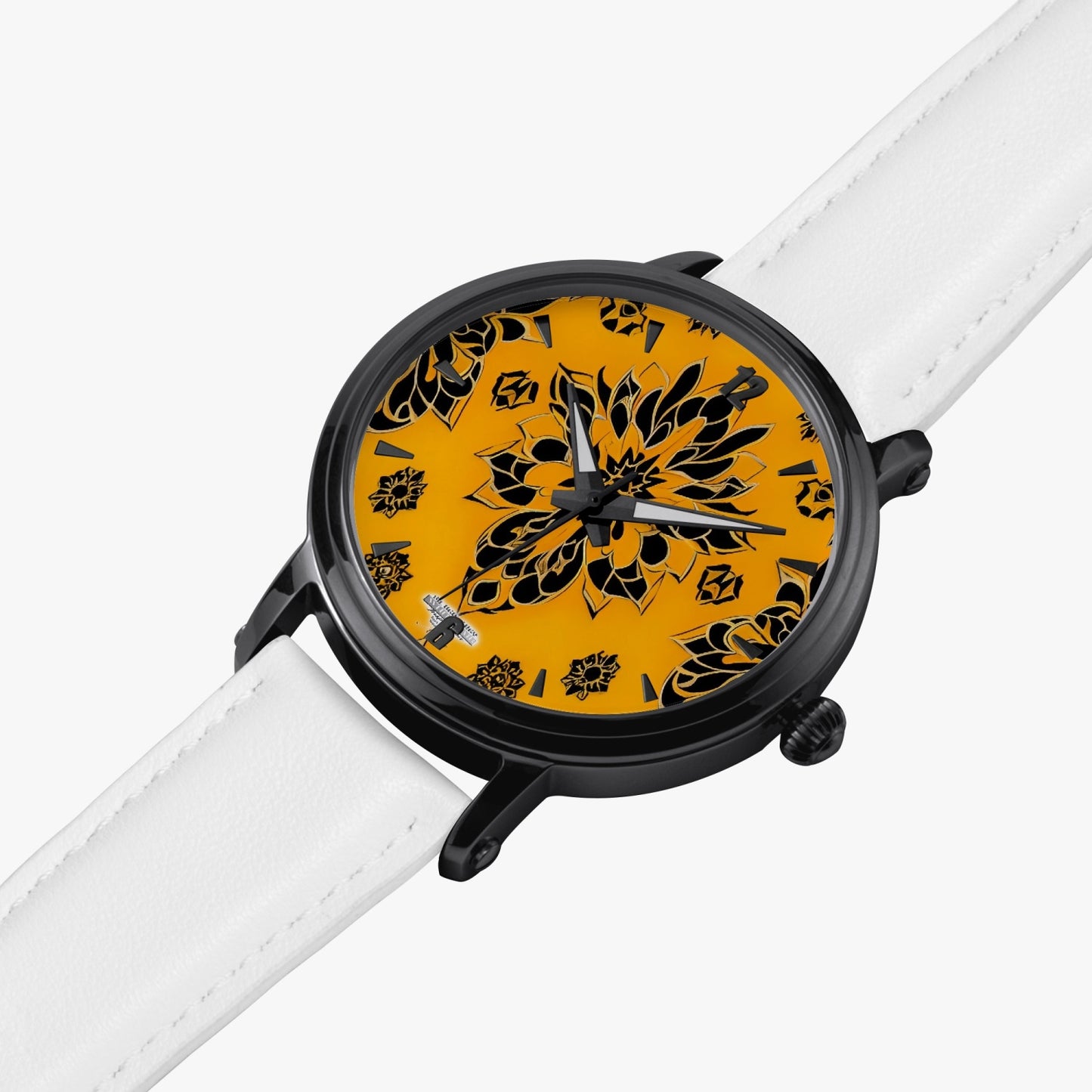 Orange and black royal pattern 46mm Unisex Automatic Watch(Black)