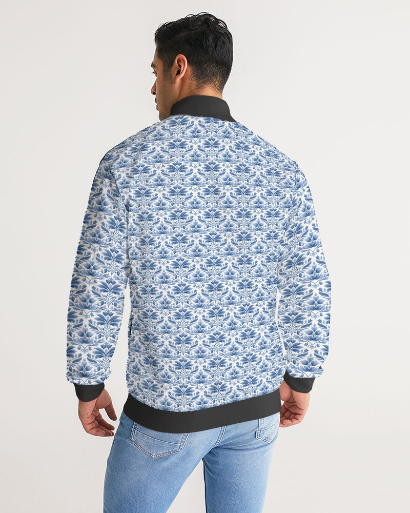 light blue Royal patten  Men's All-Over Print Stripe Sleeve Track Jacket