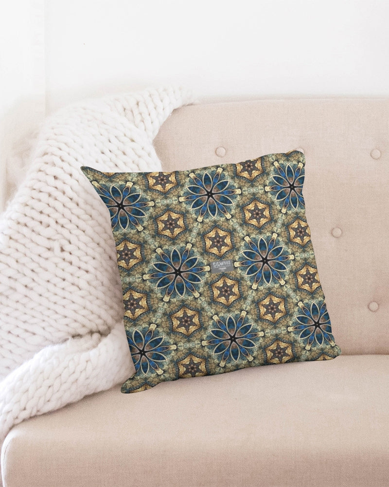 Green & Dark Blue almost star pattern. Throw Pillow Case 18"x18"