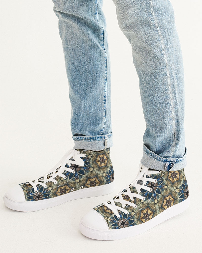 Green & Dark Blue almost star pattern. Men's Hightop Canvas Shoe