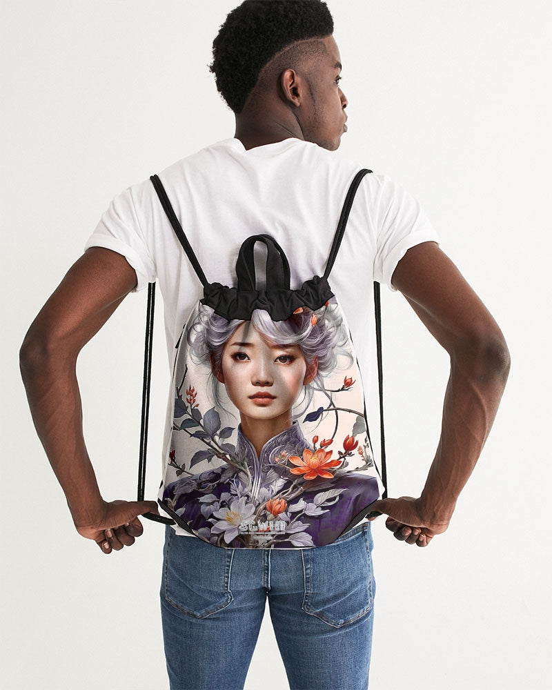 Beautiful Asian woman grey hair blossom Canvas Drawstring Bag