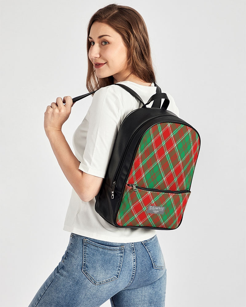 Red & Green cross pattern Classic Faux Leather Backpack