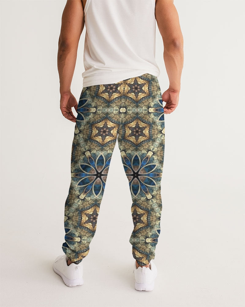 Green & Dark Blue almost star pattern. Men's All-Over Print Track Pants