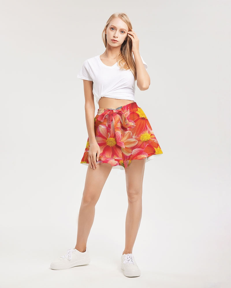 Beautiful blood orange flower design Women's All-Over Print Ruffle Shorts