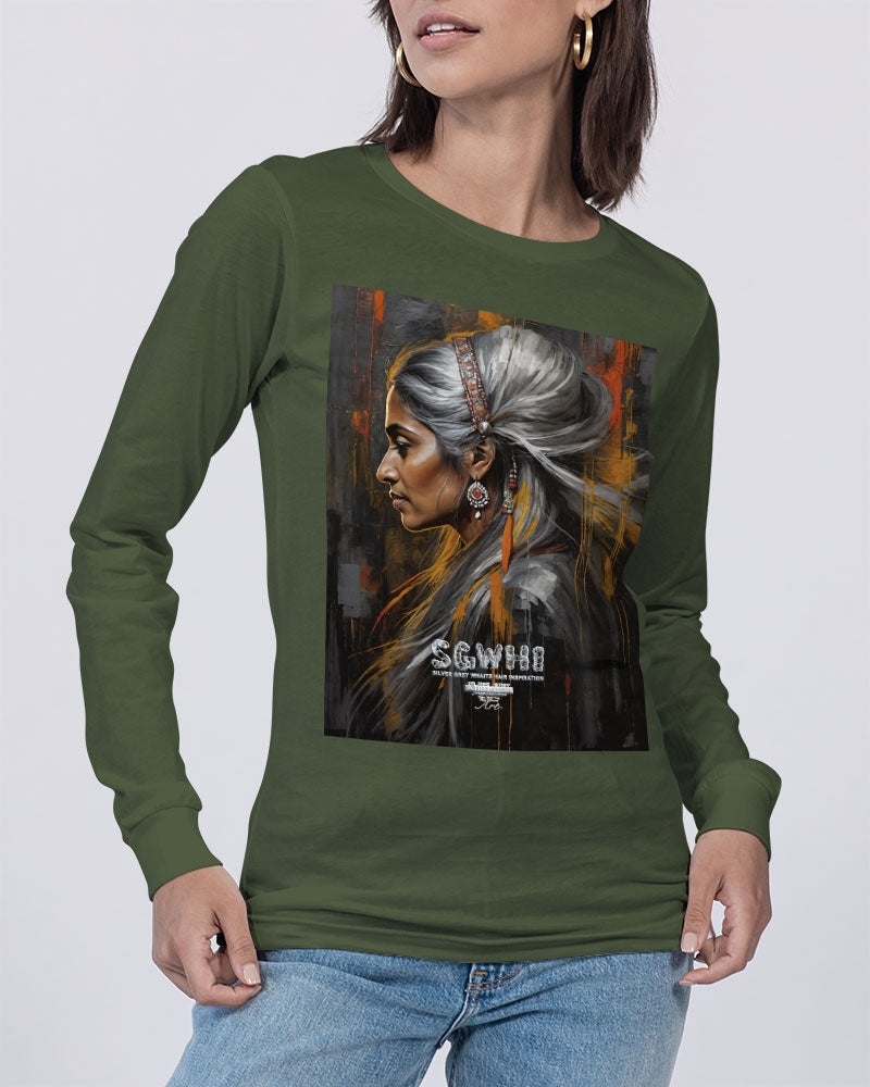 South Asian silver grey white hair sisters portrait [2] Unisex Jersey Long Sleeve Tee | Bella + Canvas