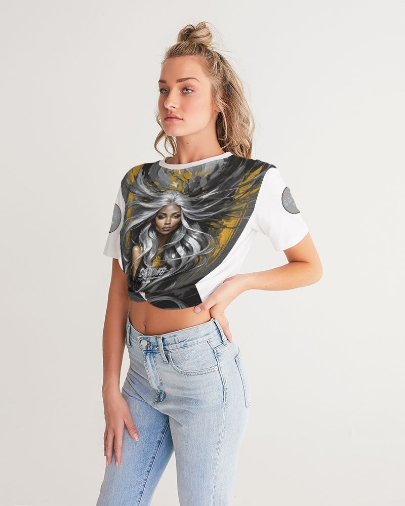 Black Sister Collection [Part 2 ] Women's All-Over Print Twist-Front Cropped Tee