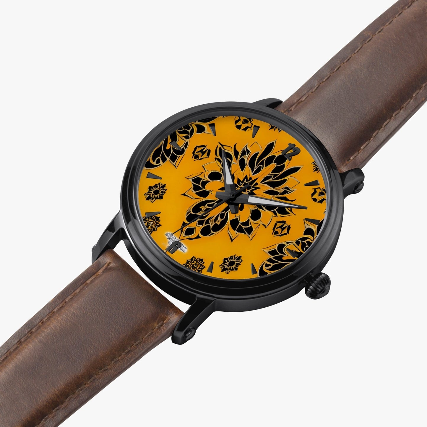 Orange and black royal pattern 46mm Unisex Automatic Watch(Black)