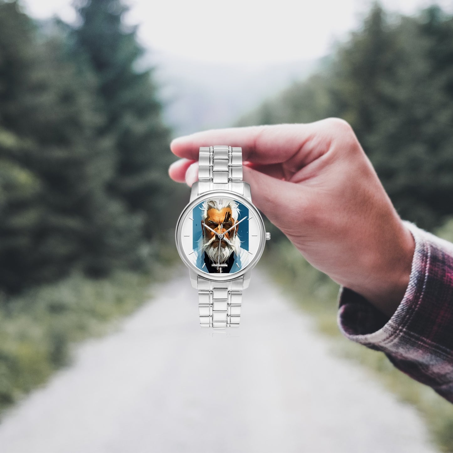 Silver bearded warrior. Folding Clasp Type Stainless Steel Quartz Watch (With Indicators)