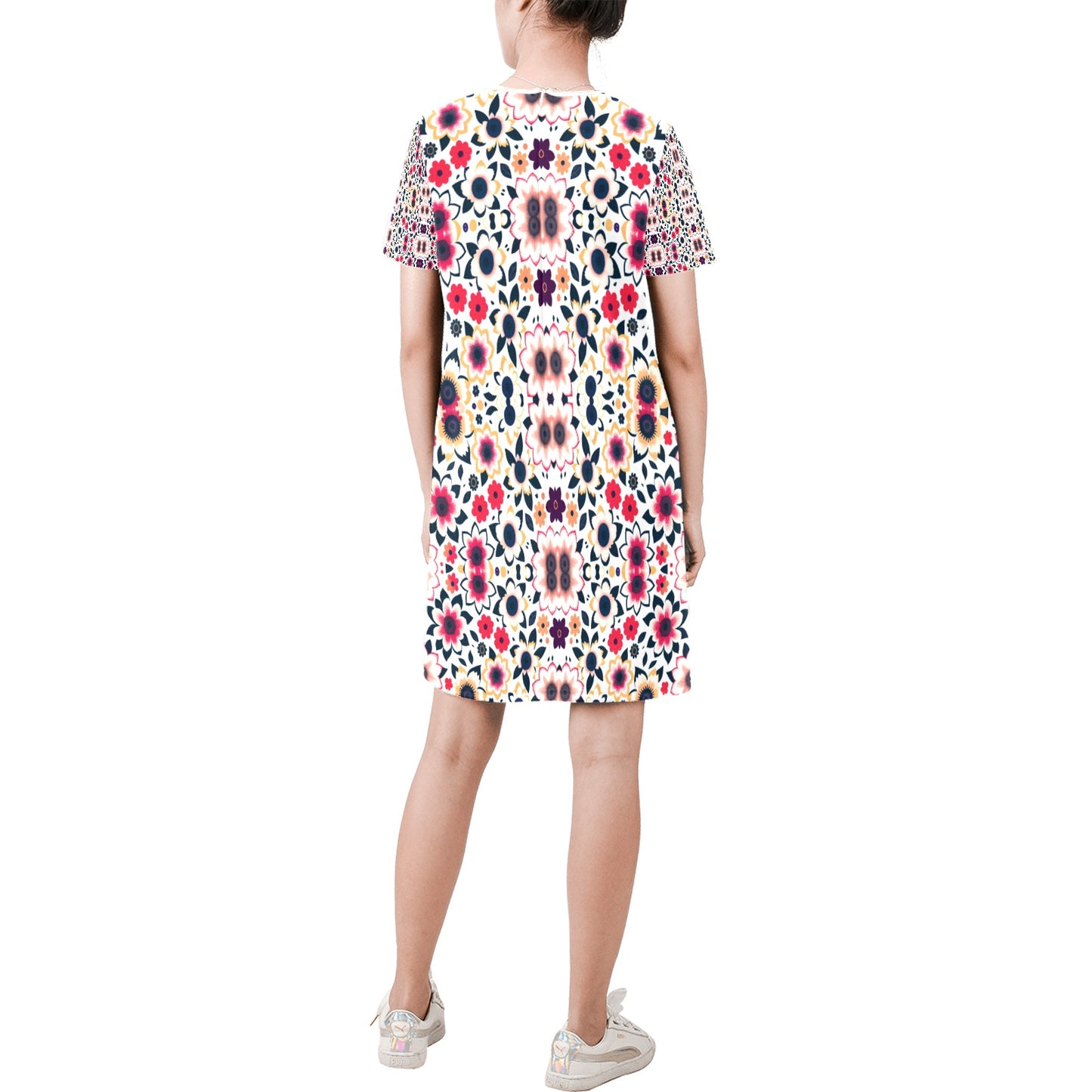 Short-Sleeve Round Neck A-Line Dress (Model D47)