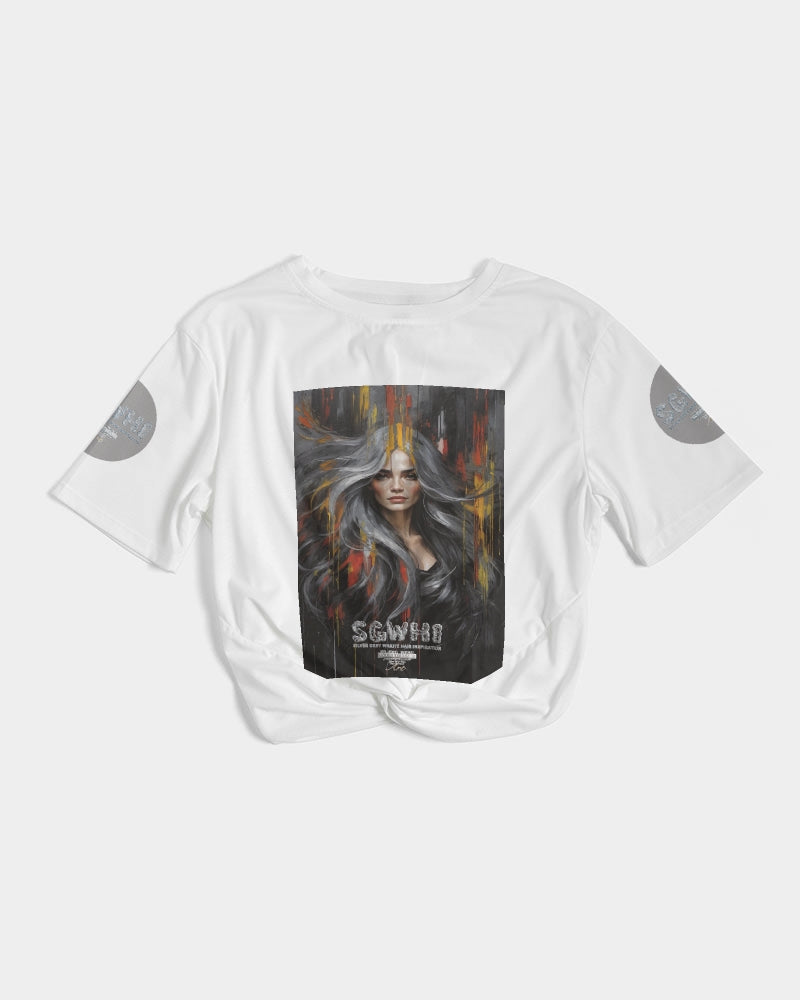 Beautiful white Sister [Part two collection] Women's All-Over Print Twist-Front Cropped Tee