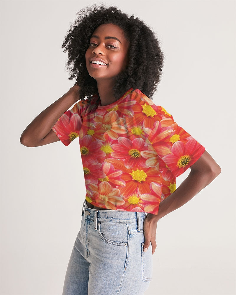 Beautiful blood orange flower design Women's All-Over Print Lounge Cropped Tee