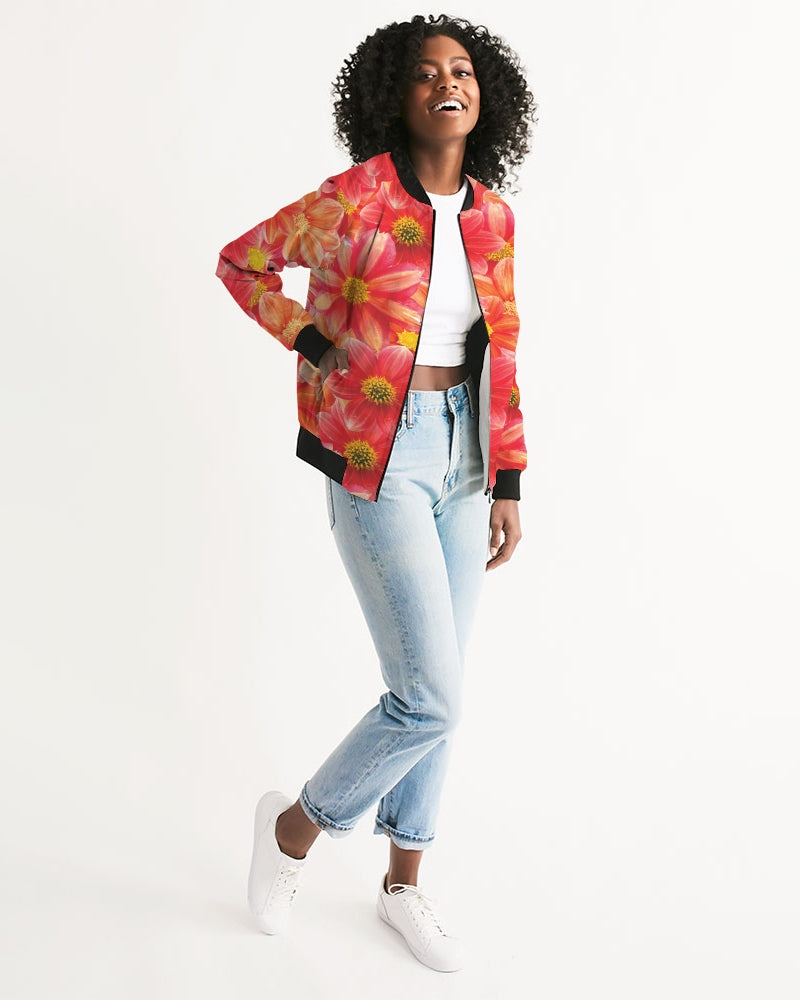 Beautiful blood orange flower design Women's All-Over Print Bomber Jacket