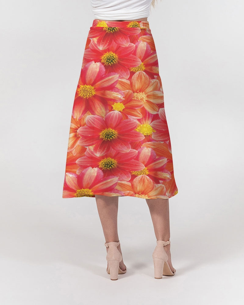 Beautiful blood orange flower design Women's All-Over Print A-Line Midi Skirt