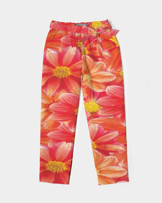 Beautiful blood orange flower design Women's All-Over Print Belted Tapered Pants