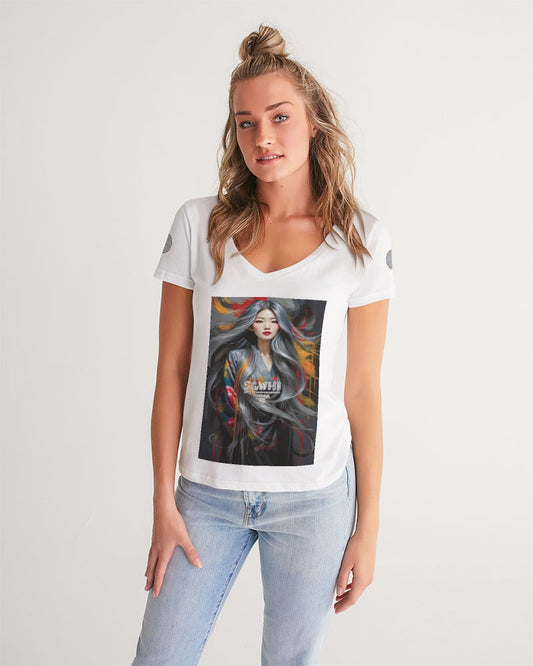 This is part three of a three part collection  Women's All-Over Print V-Neck Tee