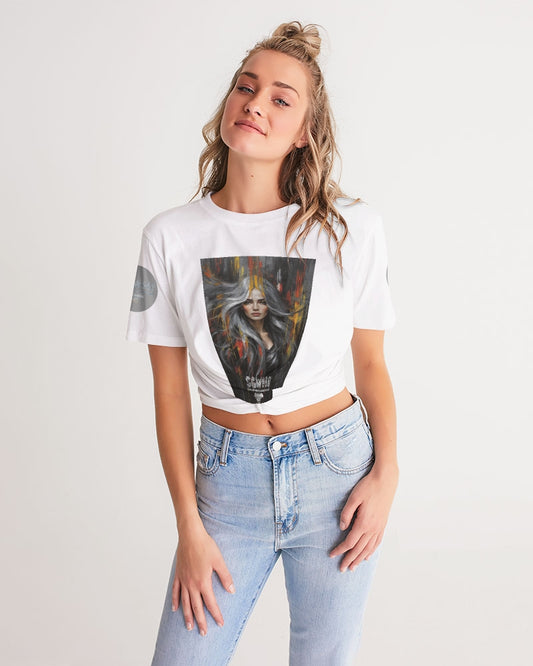 Beautiful white Sister [Part two collection] Women's All-Over Print Twist-Front Cropped Tee